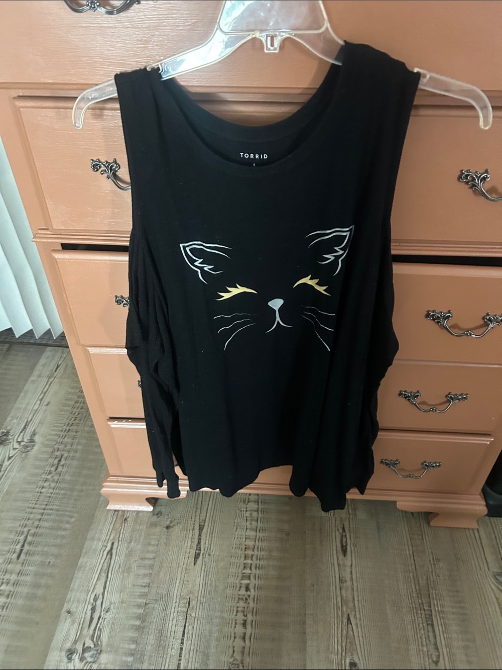 torrid Black Cat Face Muscle Tee with Gold Eye Accents
